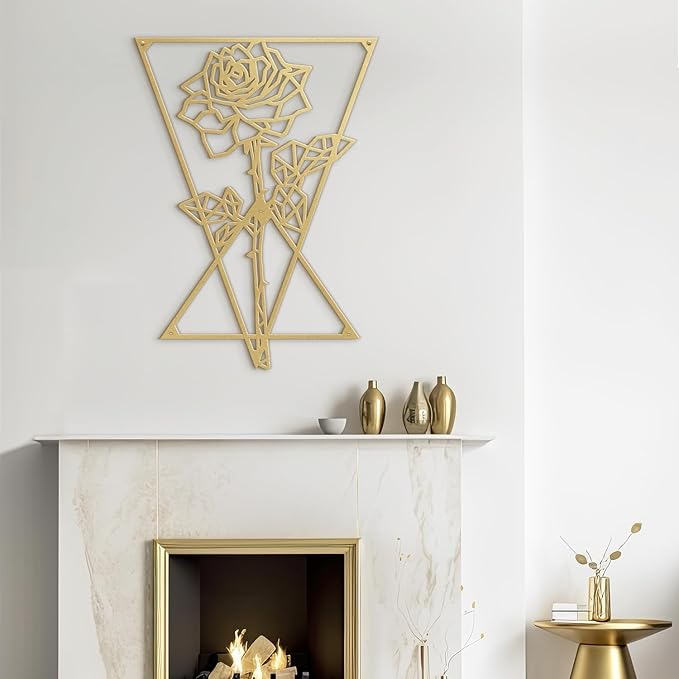 SIGNLEADER Metal Wall Art Decor Rose in Square Frame Modern Abstract Wall Sculpture Hangings Home Decoration for Living Room, Bedroom, Bathroom, Kitchen, Outdoor - 36" Gold