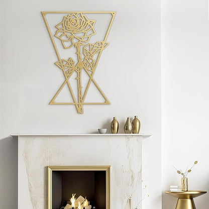 SIGNLEADER Metal Wall Art Decor Rose in Square Frame Modern Abstract Wall Sculpture Hangings Home Decoration for Living Room, Bedroom, Bathroom, Kitchen, Outdoor - 24" Gold