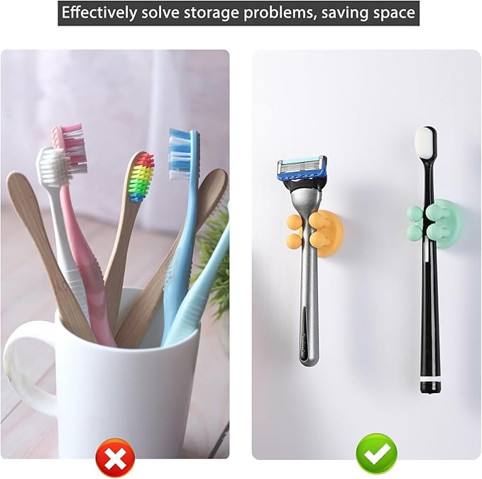ZEZHOU Toothbrush Holders for Bathrooms Shower - 6Pcs Silicone Razor Holder Wall Mounted Self Adhesive Multifunctional Cute Hook for Kids Hanging Tooth Brush for Kitchen Living Room Office