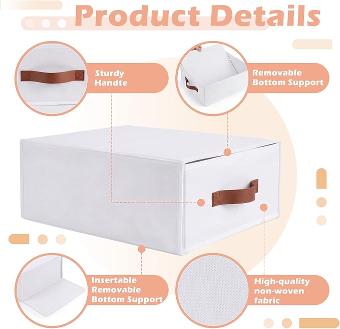 Windyun 4 in 1 Stackable Storage Drawers Closet Organizer with Dividers for Socks Underwear Bras Scarves Ties Large Dresser Organizer Bins Foldable Clothes Storage Boxes, 12 x 15 x 6 Inch(White)