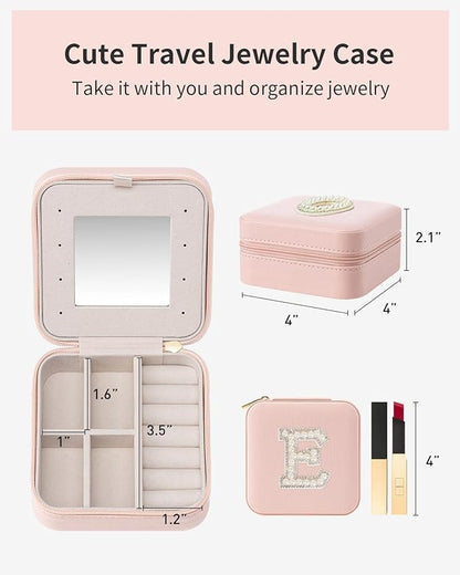 Vlando Wedding Gifts for Women, Jewelry Box, Bridal Shower, Bridesmaid for Wedding Day Bride, Bridesmaid Proposal, Personalized Jewelry Case - Letter E, Pink