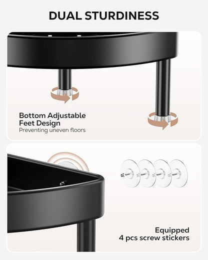 Nieifi Corner Shower Caddy Stand-5 Tier Rustproof Anodized Aluminum Standing Shower Organizer-Shower Caddy Corner-Dual Stability to Anti-Shaking-Height-Adjustable Legs for Uneven Surfaces-Black