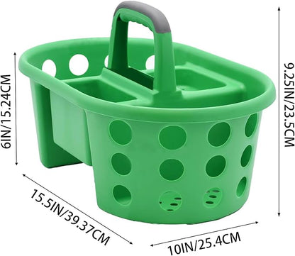 Large Shower Caddy Portable 2PC - Made in USA Plastic Jumbo Size Dorm Storage Candy Tote with Handle Shower Organizer for Bathroom, Pantry, Kitchen, College Dorm, Green/Periwinkle