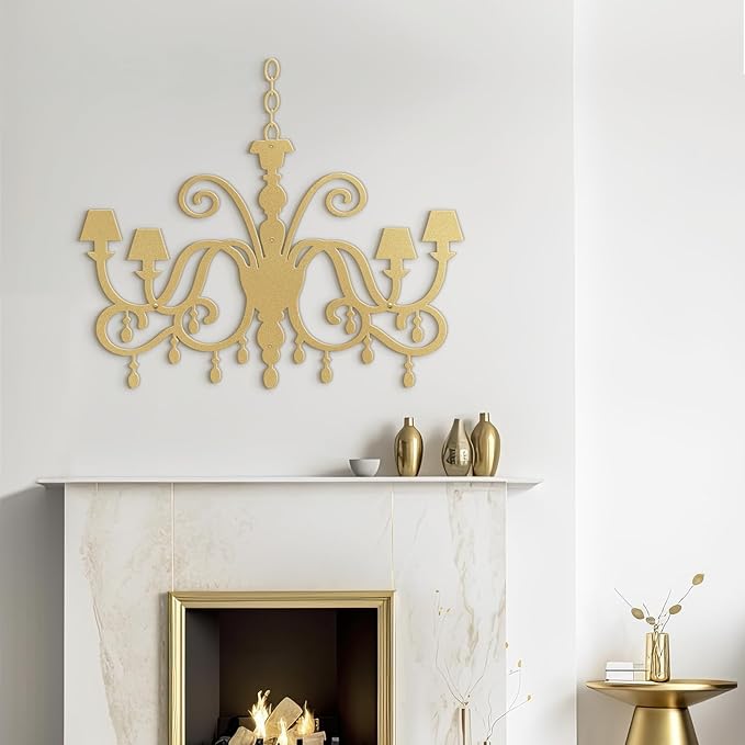 SIGNLEADER Metal Wall Decor Chandelier Scrollwork Candle Minimalist Modern Abstract Wall Sculpture Hangings Home Decoration for Living Room, Bedroom, Bathroom, Kitchen, Outdoor - 36" Gold