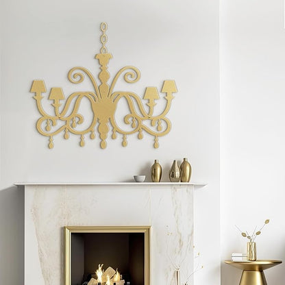 SIGNLEADER Metal Wall Decor Chandelier Scrollwork Candle Minimalist Modern Abstract Wall Sculpture Hangings Home Decoration for Living Room, Bedroom, Bathroom, Kitchen, Outdoor - 30" Gold