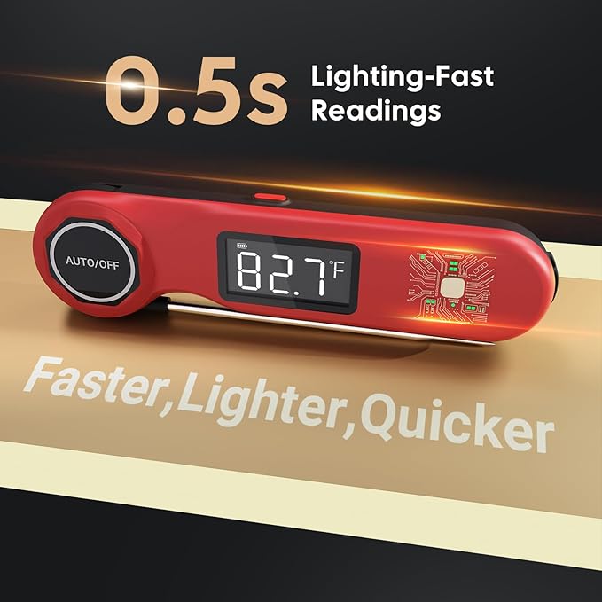 Rechargeable 0.5 Seconds Instant Read Meat Thermometer for Cooking, ±0.5℉ Accuracy Digital Food Thermometer with Large Screen, Waterproof Kitchen Thermometer for Grilling Frying BBQ