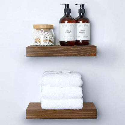 Homeforia Classic Walnut 12 inch Floating Shelf, High End Solid Real Wood Small 12inch Floating Shelves for Wall Mounted, 12in Floating Shelves, Heavy Duty Bracket, 12 X 6.5 X 1.75 inches, Set of 2