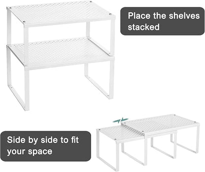 NEX Kitchen Cabinet and Counter Pantry Shelf Organizer, Expandable & Stackable, White