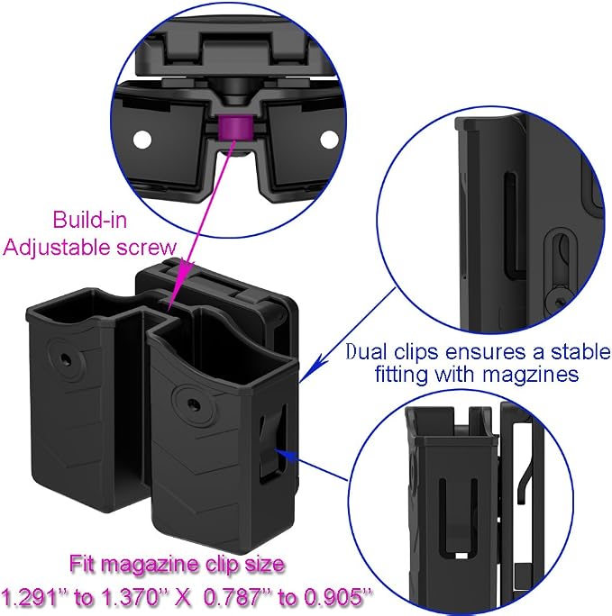 Universal Double Magazine Pouch - Dual Stack Mag Holster with Adjustable Retention for Glock, Sig Sauer, S&W, Beretta, Browning, Taurus, H&K, Springfield, Ruger Pistol Mags