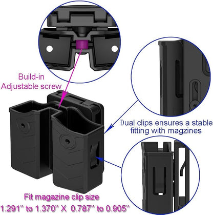 Universal Double Magazine Pouch - Dual Stack Mag Holster with Adjustable Retention for Glock, Sig Sauer, S&W, Beretta, Browning, Taurus, H&K, Springfield, Ruger Pistol Mags