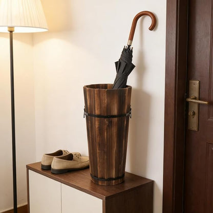 PRETYZOOM Wooden Umbrella Stand Garden Umbrella Base for Outdoor Patio Entryway Modern Design Carbonized Wood Canes