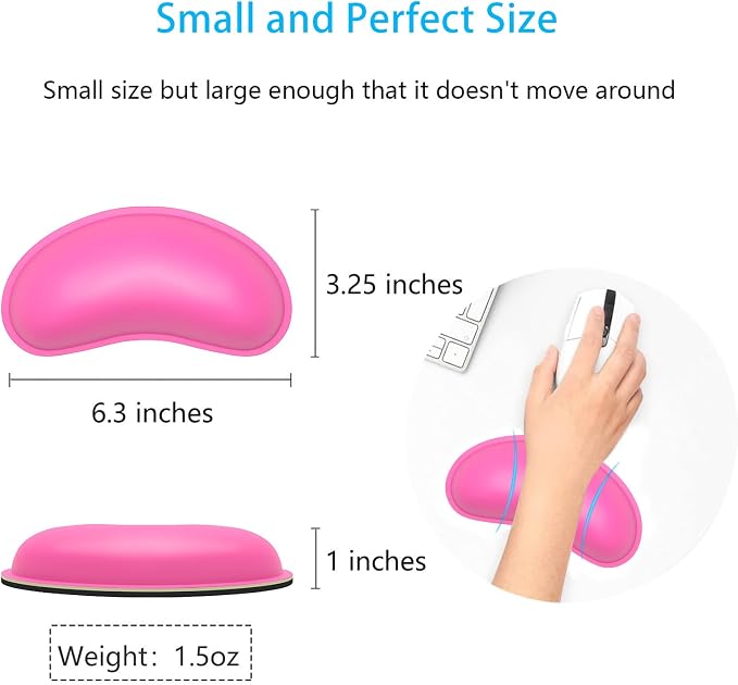 Dapesuom Mouse Wrist Rest, Ergonomic Memory Foam Mouse Wrist for Computer Desk Mats Support, PU Leather Hand Rest Pad Cushion for Gaming, Laptop, Men, Women, Pain Relief & Easy Typing, Hot Pink