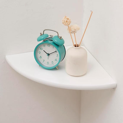 Conamily Corner Shelf, Solid Oak Wood Floating Corner Shelf Wall Mount Round End Floating Speaker Shelves with Wire Hole for Small Plant Photo Frame for Bedroom Kitchen, Living Room (White, 8.7in)