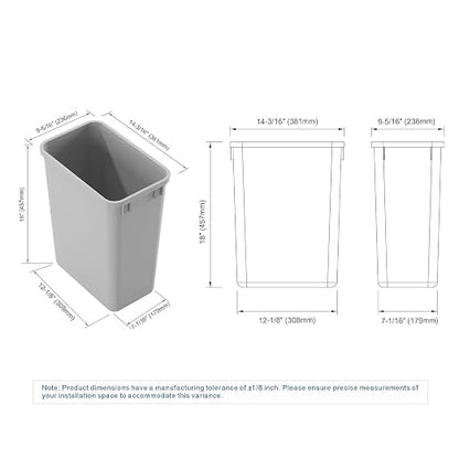 Dowell 2 Pack 35Qt Wastebasket Trash Container, 9Gal, Plastic, Stackable, for Kitchen/Bathroom/Office, Fits Under Sink/Desk - Grey (2Pack, 35 QT)
