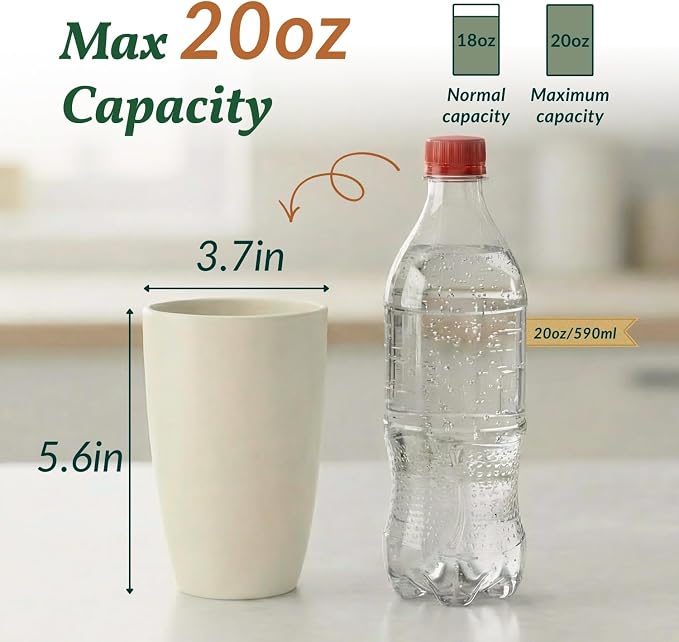 Homienly Premium Wheat Straw Cups, 20oz Lightweight and Unbreakable Drinking Cups Set of 6, Reusable Water Glasses Microwave and Dishwasher Safe Cup Set for Coffee, Milk, Juice - GreyStone
