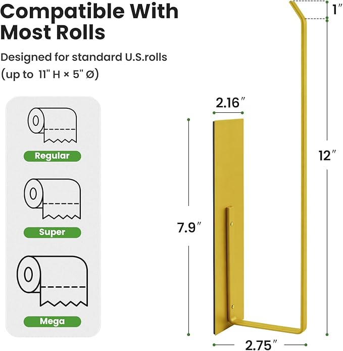 Paper Towel Holder Gold, Magnetic Paper Towel Holder for Fridge, Toilet Paper Roll Holder Magnet Paper Towel Rack Wall Mount Fridge Organizer for Golden Bathroom Kitchen Dorm Room RV Essentials, 2Pack