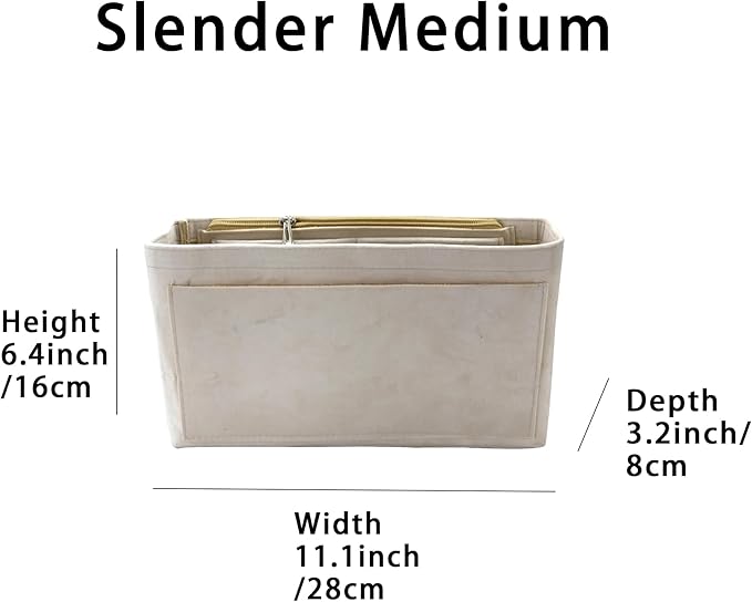 Purse Organizer Insert, Suede Bag Organizer Handbag Tote Shaper, Suede Material, Soft and Non Damaging Bag (Beige, Slender Medium)