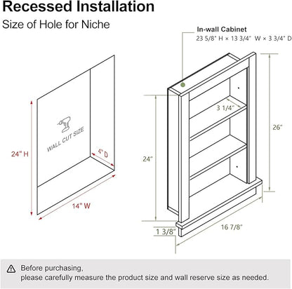 Recessed Medicine Cabinet,in Wall Shower Niche,14x24 Bathroom Cabinet with Storage,Bathroom Niche for Shower Wall for Bedroom,Wall Niches Insert for Drywall,Grey/MDF