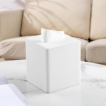 MEIBOOCH PU Leather Tissue Box Cover Square Tissue Box Holder with Magnetic Closure (White)