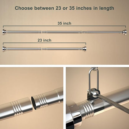 Hanging Closet Rod, Adjustable Width and Height Closet Hanging Organizer (23 or 35 Inch Length), Space-Saving Clothes Hanging Bar, Closet Extender Hanging Rod 2 Pack