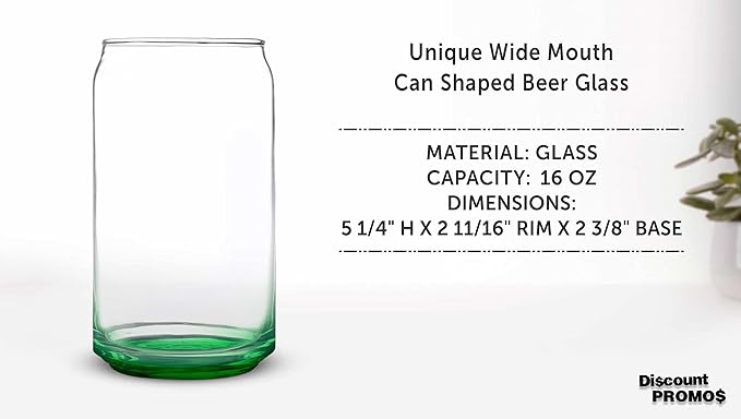 DISCOUNT PROMOS Beer Can Glasses Set of 10, 16 oz. Pint Sized, Soda Can Shape, Glassware, Green