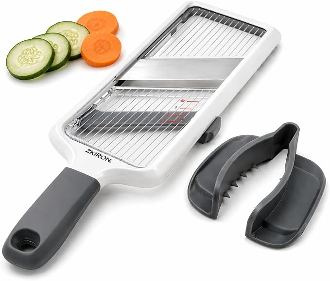 ZKIRON Handheld Mandoline Slicer for Kitchen - Adjustable 1-3mm Slicer Vegetable Cutter with Safety Hand Guard, Compact Potato Onion & Cucumber Slicer for Salads, Small-Medium Veggies & Meal Prep