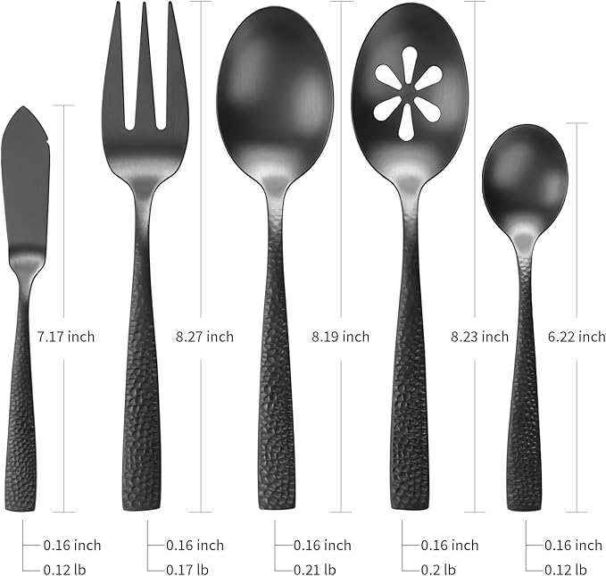 Kelenfer Silverware 45-Piece Matte Black Hammered Flatware Set with Serving Utensils, Stainless Steel Thick Handle Matte Polished Cutlery Set for Wedding Hotel Restaurant, Service for 8
