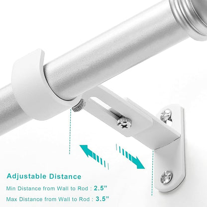 Adjustable Curtain Rod Brackets, Metal Window Drapery Rod Hanger Holders Hooks for 1 inch Rods (White, Set of 3)