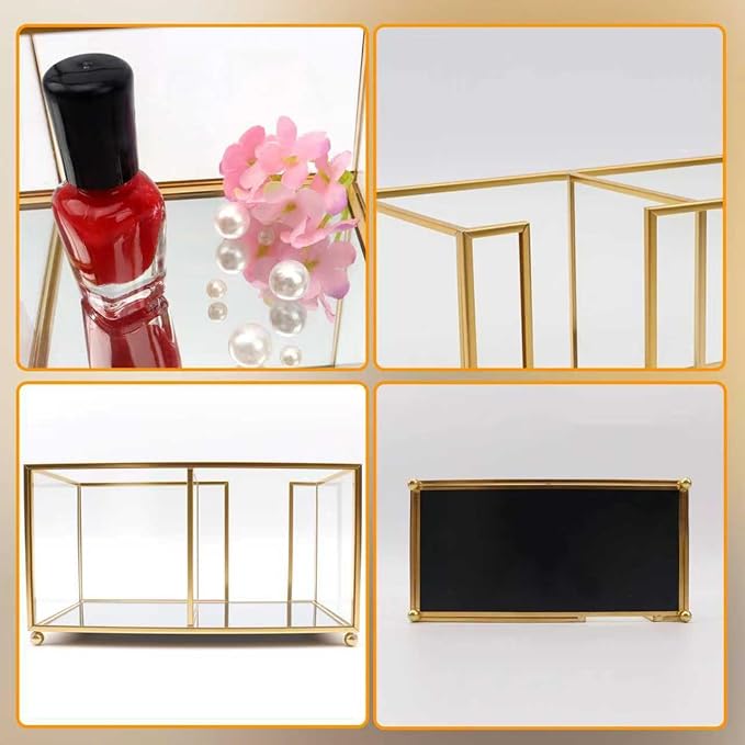 Glass Sticky Note Holder,2 Slots Post It Note Dispenser,Gold Desk Organizer for 3 x 3 Sticky Notes/Paper Clips/Book Clips,Stylish Post it Holder for Home Office Desk