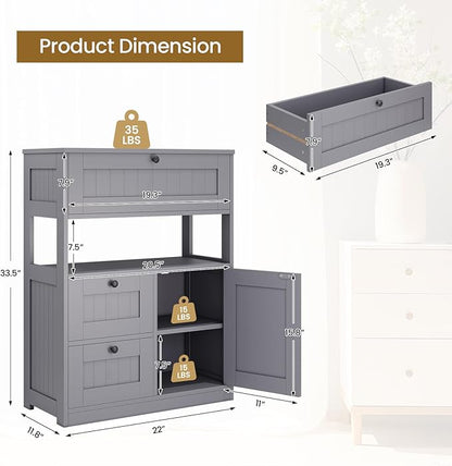 GRUSIGN Bathroom Cabinet, Modern Bathroom Floor Storage Cabinet Organizer with 1 Door and 3 Drawers, Freestanding Cupboard for Kitchen/Living Room Use