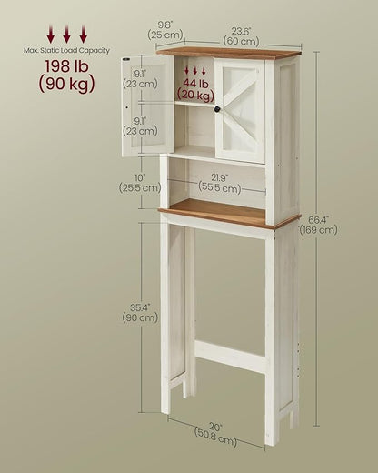 VASAGLE LIRY Collection - Over-The-Toilet Storage Cabinet, 23.6-Inch Wide Farmhouse Bathroom Organizer, with Barn Doors, Adjustable Shelf, Space-Saving, Rustic White UBTS026W01