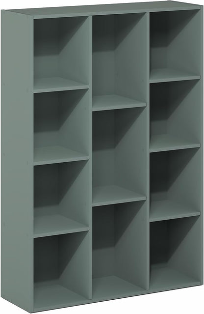 Furinno LUDER Book Shelf, 11-Cube Bookshelf, Reversible Bookcase, 9.4" x 29.1" x 41.7", for Living Room, Bedroom, Home Office, Sage Green