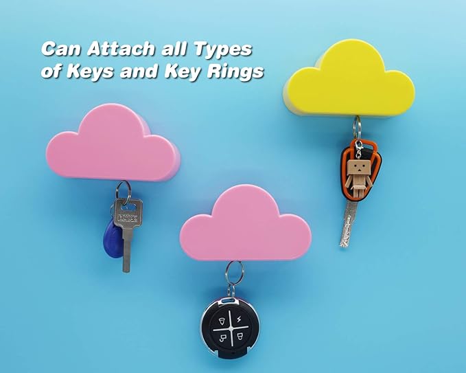 Meyerascal Pink Cloud Magnetic Key Holder for Wall, Strong Magnetic to Securely Hang Multiple Keys and Keychain, Novelty Cute Home Decorations, Easy to Install and Convenient to Use. (Pink)