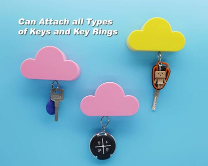 Meyerascal Pink Cloud Magnetic Key Holder for Wall, Strong Magnetic to Securely Hang Multiple Keys and Keychain, Novelty Cute Home Decorations, Easy to Install and Convenient to Use. (Pink)