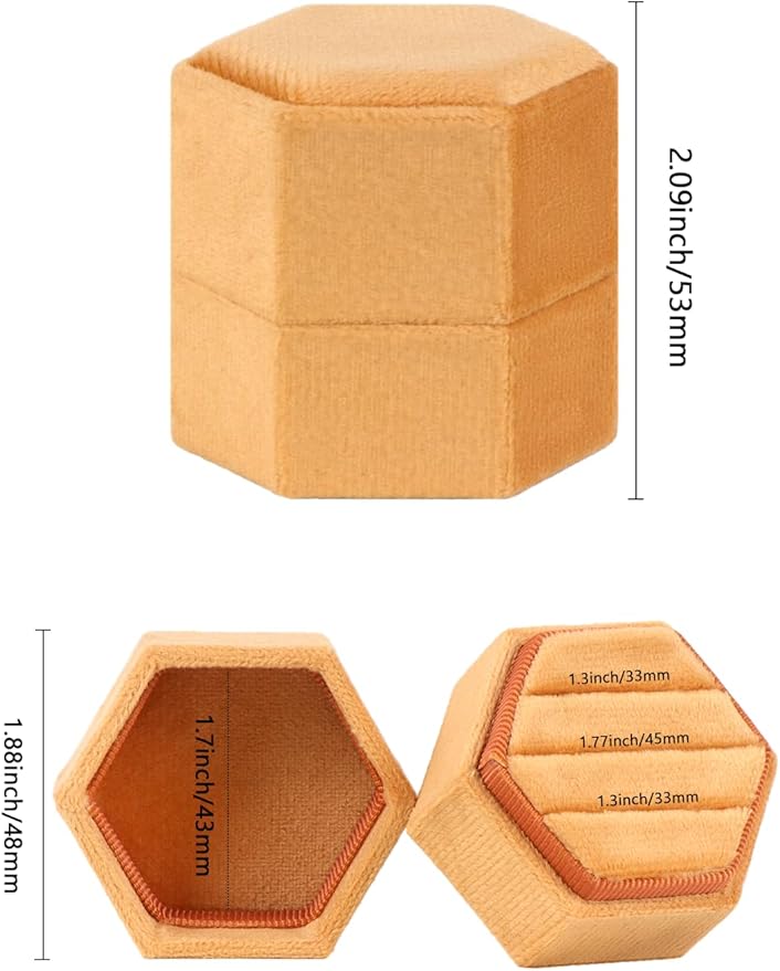 Velvet 3 Slots Jewelry Ring Box Engagement Wedding Box Keepsake Box Bridal Photo Ring Triple Slots Hexagon