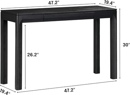 NTC Flow 47-Inch Console Table, Modern Solid Wood Entryway Table with Hidden Drawer, Waterproof & Heat Resistant, Narrow Table for Hallway, Living Room & Foyer, Burnt Black