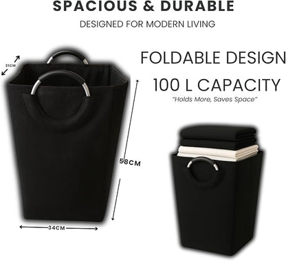 Laundry Basket with Handles - Tall Washing Bin for Laundry Room - Handy Hanging Dirty clothes Baskets & Freestanding Hampers for Bedroom Aesthetic, Dorm, Bathroom, Storage Bag for Clothes (100L)