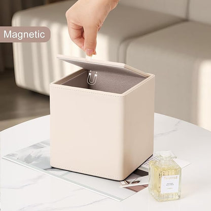 KINGFOM Leather Tissue Box Cover – Square Modern PU Leather Tissue Holder, Cube Tissue Dispenser for Home, Office, Bedroom, Bathroom – Elegant Minimalist Style (Beige-Square)