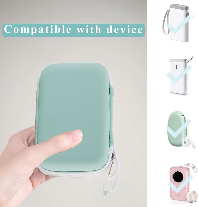 TUGUAI Label Maker Case Compatible with Phomemo D30 NiiMbot D11 D110 SUPVAN E10 Label Printer, Hard Carrying Container Storage Holder Organizer for Tape Roll, Charging Cable (Green Box Only)