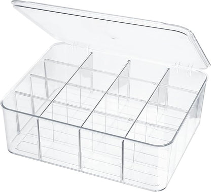 ZEXALOR Socks Underwear Drawer Organzier Dividers, 16 Compartment Removable Divided Plastic Storage Bin with Lid, Storage Organizer for Scarves Ties Bras, Clear Dresser Drawer Organizers