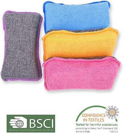 UPSTAR Kitchen Sponges for Dishes, Microfiber Cleaning Scrubber, Non-Scratch Scrubbies for Dishwashing and Bathroom, Size L Pack of 4