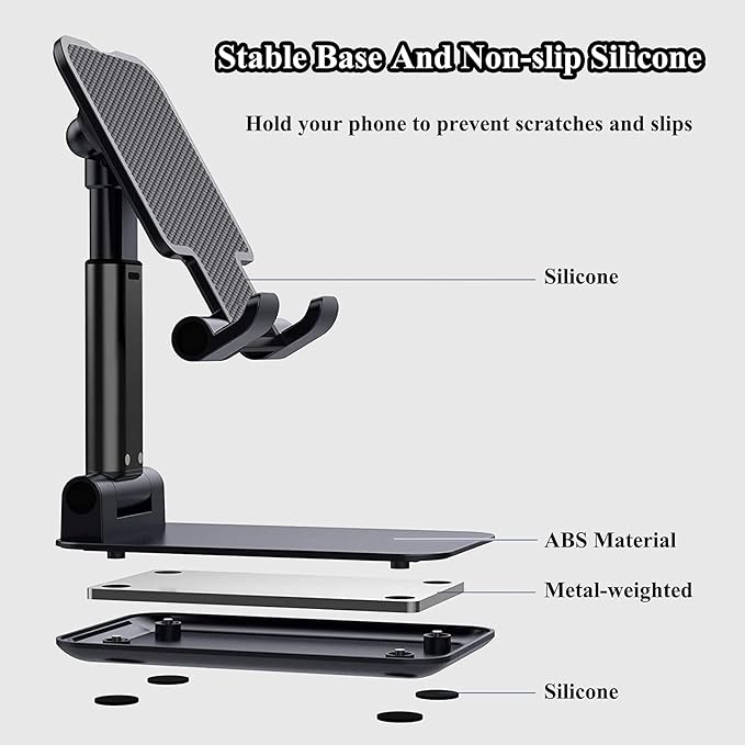 Meetuo 2 Pcs Cell Phone Stand, Adjustable Angle Height Phone Stand for Desk, Fully Foldable/Portable Phone Holder, Compatible with iPhone 17/16/15/14/13/12/Smartphones