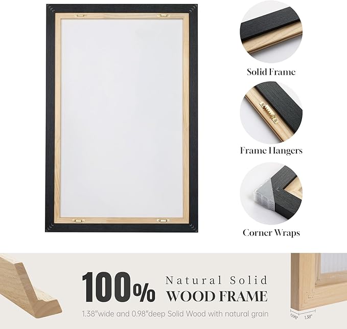 Framed Neutral Abstract Wall Art, Modern Black and Beige Canvas Prints Paintings Artwork for Walls, Contemporary Minimalist Geometric Shape Line Pictures for Dining Bedroom Hallway Wall Decor 24x36 In
