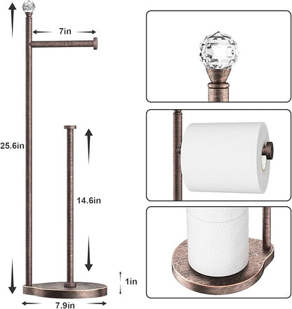 KASUNTO Toilet Paper Holder for Bathroom, Heavy Weighted Metal Free Standing Toilet Paper Storage with Crystal Ball, Toilet Paper Stand for Bathroom Accessories, Oil Rubbed Bronze [Holds MEGA Rolls]