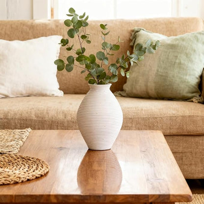 White Rustic Vase – 8.6" Farmhouse Vase for Table Centerpiece, Resin Vintage Vases for Pampas Grass, Farmhouse Decor for Dining Table, Entryway, Mantel or Living Room Shelf