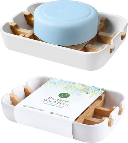 Soap Dishes for Bar Soap, White Bathroom Soap Holder, Bamboo Soap Dishes Holder for Bathroom Shower, Bathroom Sink Soap Dish, White Soap Tray.