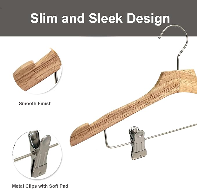 Natural 12.7" Ultra-Thin Wooden Children Closet Clothes Clips Hangers 20PCS Wood Baby Kids Coat Hangers for Infant Toddler Newborn Jumpsuit Pants Skirts Jeans Space Saving Heavy Duty Durable