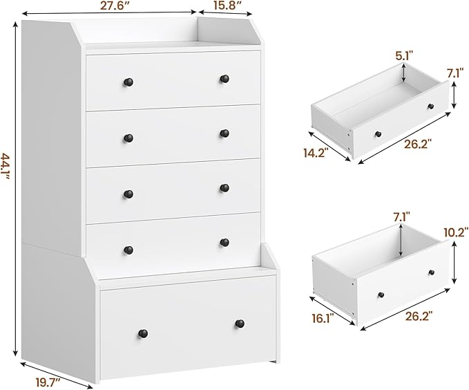 ADORNEVE 5 Drawer Dresser for Bedroom,Tall White Chest of Drawers,Large Modern Vertical Dresser for Living Room,Hallway, Closet