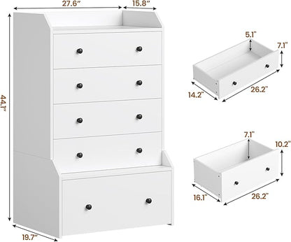 ADORNEVE 5 Drawer Dresser for Bedroom,Tall White Chest of Drawers,Large Modern Vertical Dresser for Living Room,Hallway, Closet