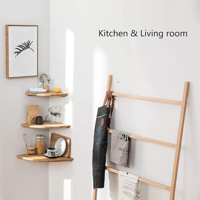 Conamily Corner Shelf, 7inch Solid Oak Wood Floating Corner Shelf Wall Mount Round End Floating Speaker Shelves with Wire Hole for Small Plant Photo Frame for Bedroom Kitchen, Living Room | Wire Hole, Small Plant, Photo Frame, Bedroom, Kitchen, Living ...